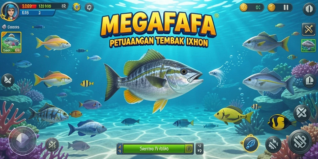 Tampilan gameplay seru dari MEGAFAFA saat berburu ikan di lautan.