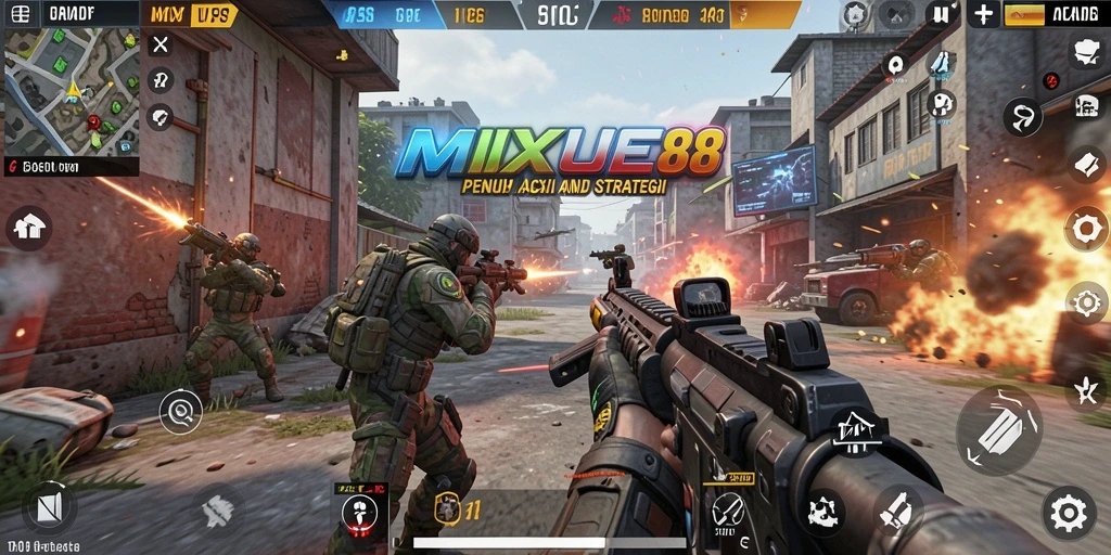 Screenshot menunjukkan aksi pertempuran intens dalam game FPS.