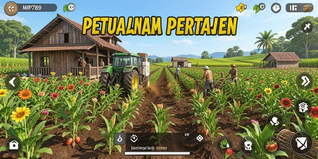 Tampilan gameplay seru di <strong>MVP789</strong> saat merawat kebun dan hewan ternak.
