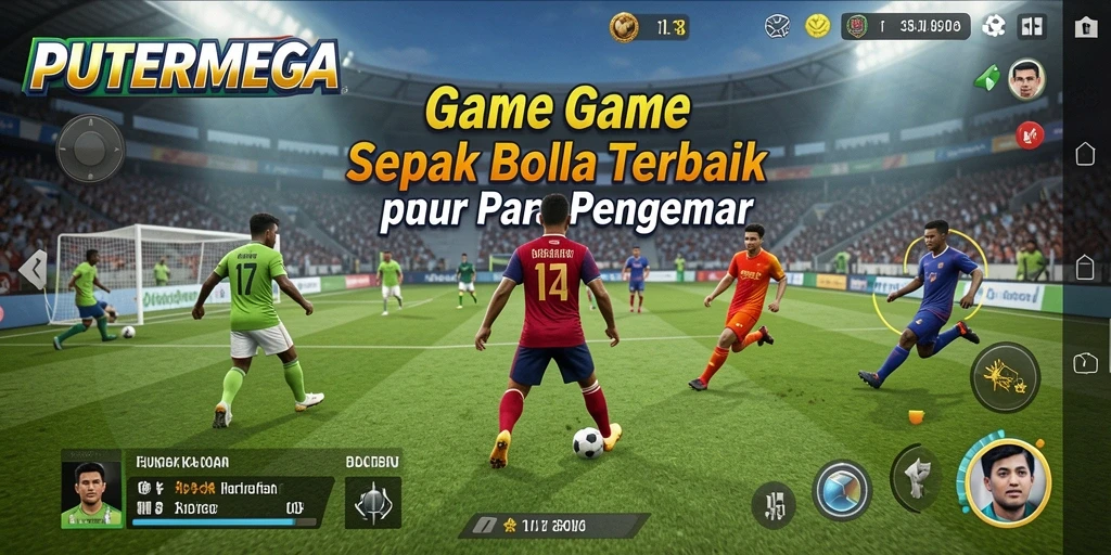 Tampilan screenshot PUTERMEGA menampilkan aksi mendebarkan dalam pertandingan sepak bola.